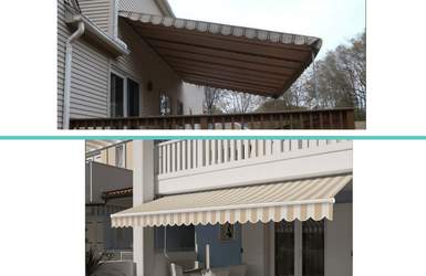 A permanent awning cover for a patio and a retractable awning