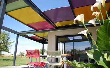 Colorful retractable sliding panel roof