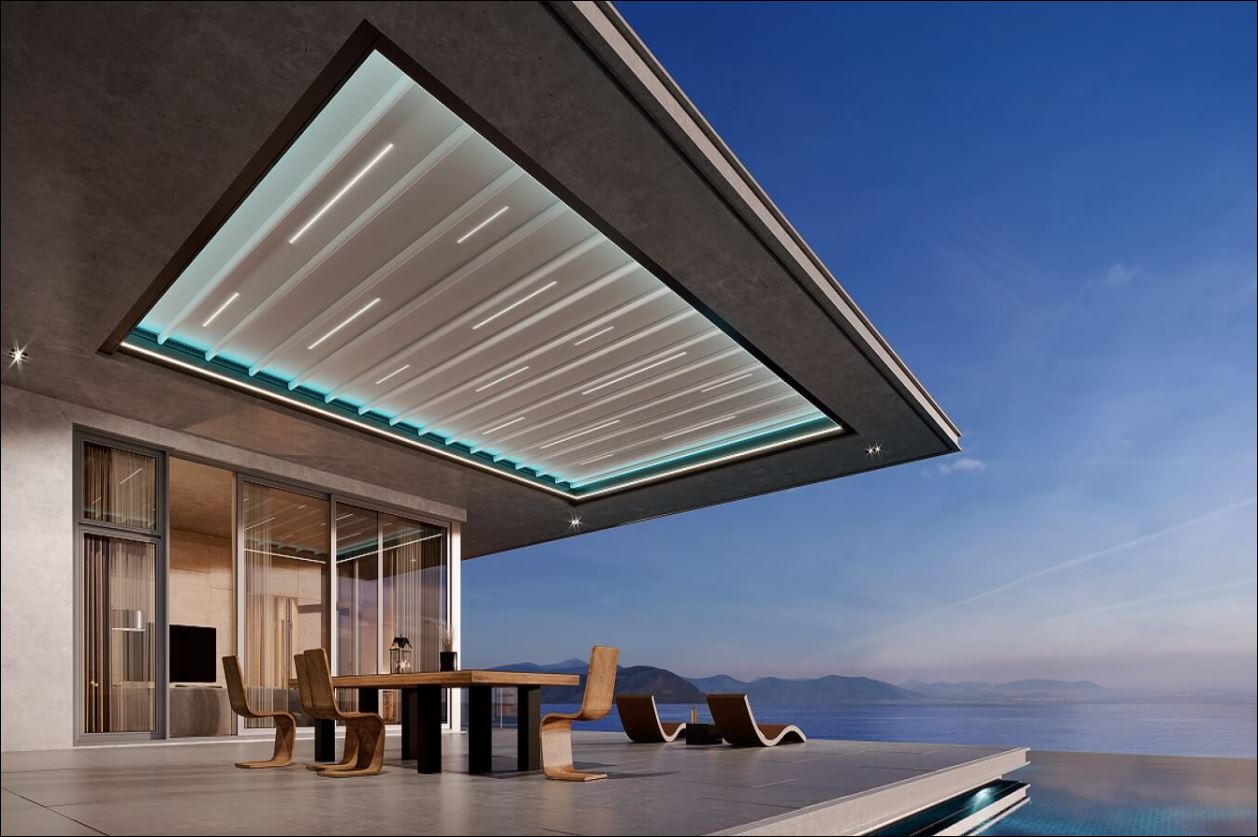 commercial grade retractable motorized skylight pergola cover