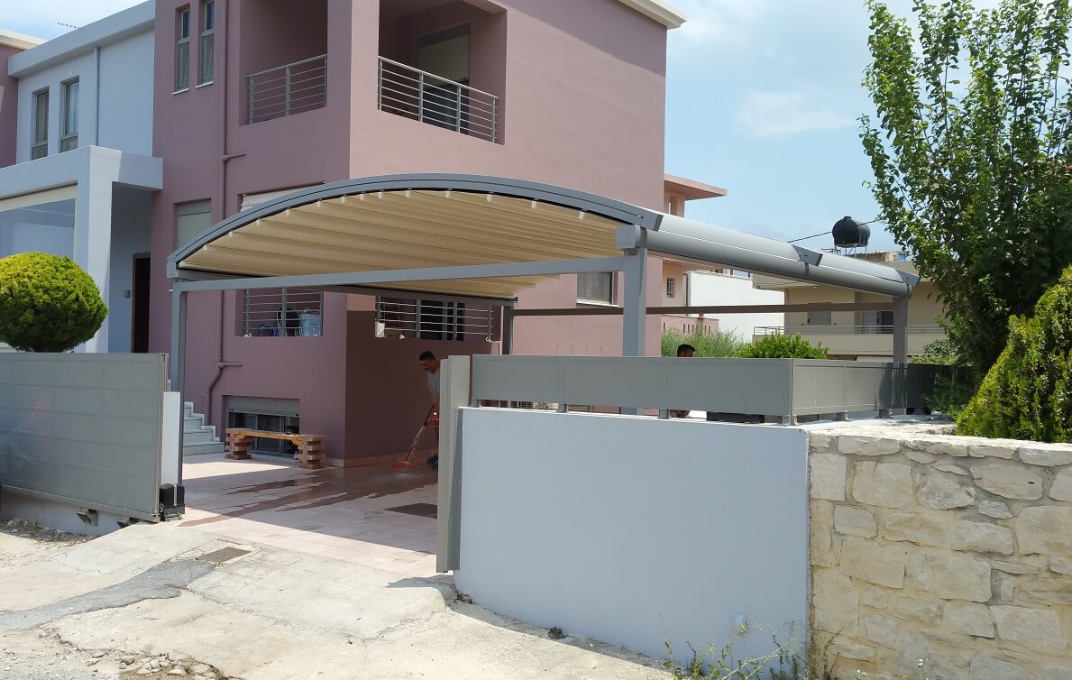 curved freestanding residential driveway pergola-cover