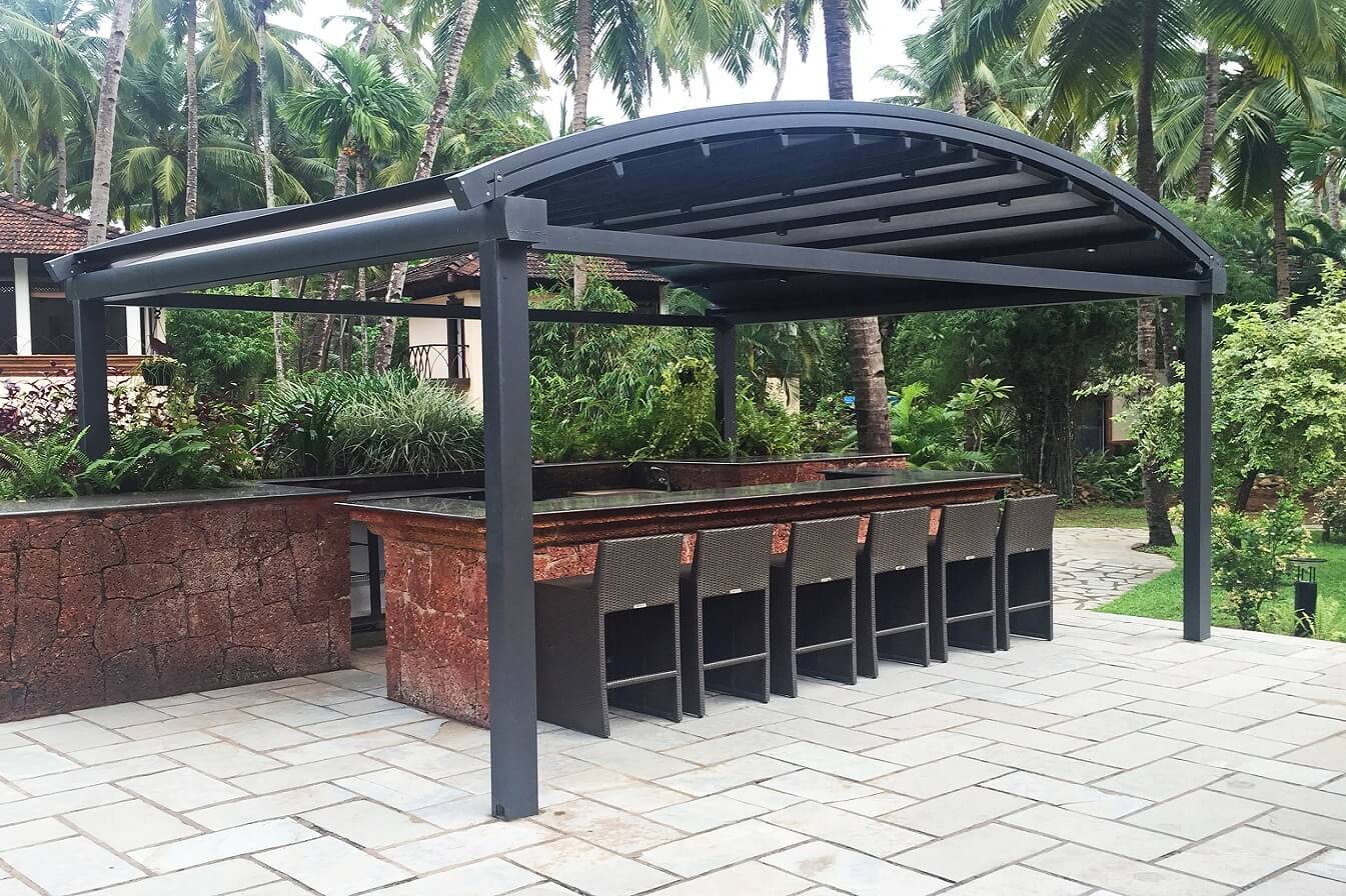 curved freestanding residential retractable pergola bar cover