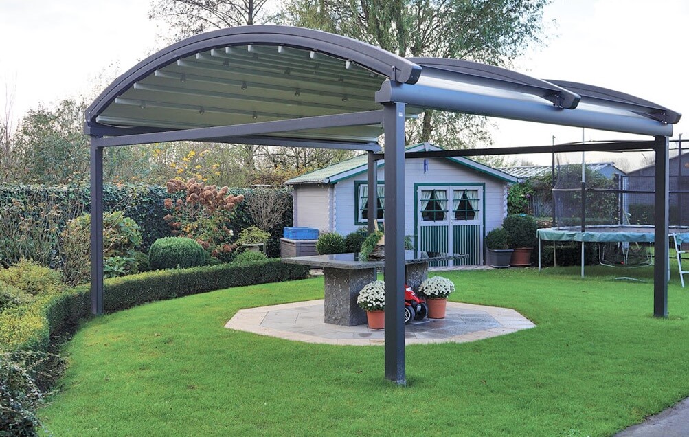 curved freestanding residential retractable pergola cover