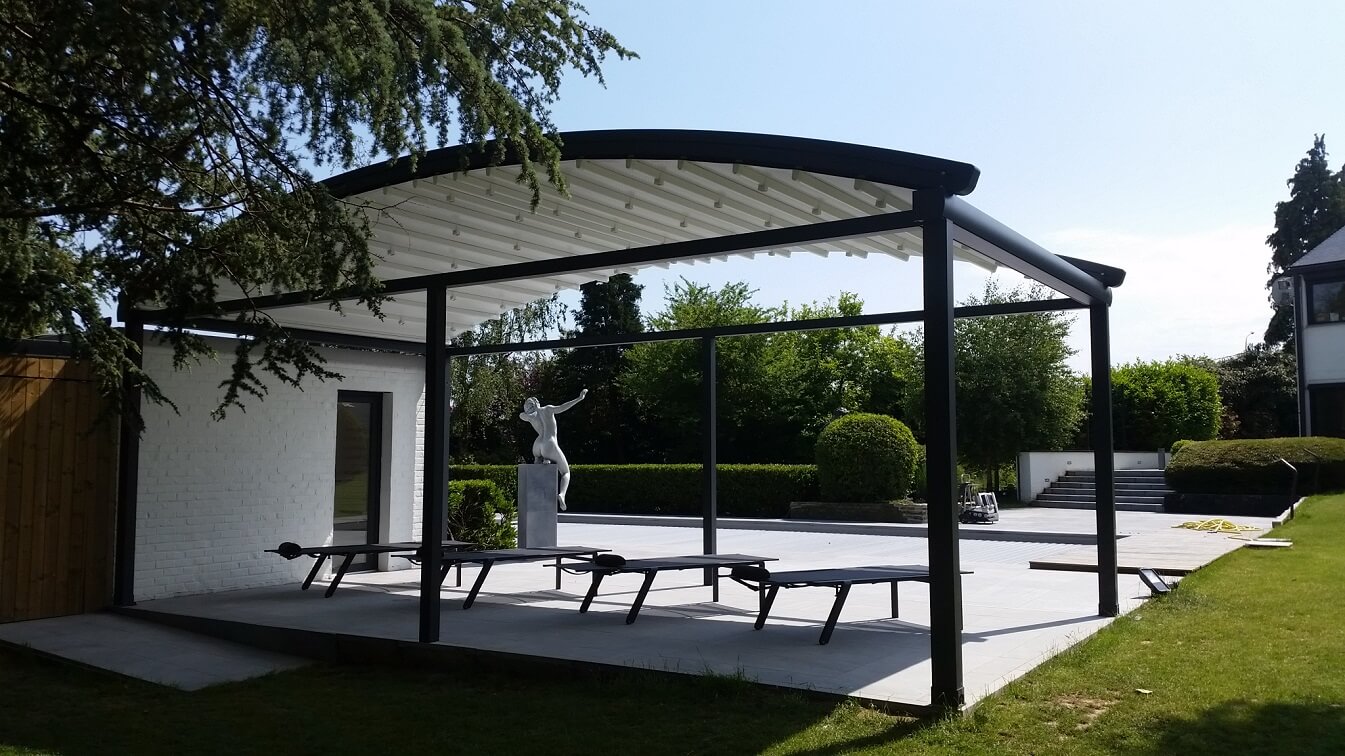 curved freestanding residential retractable pergola roof cover