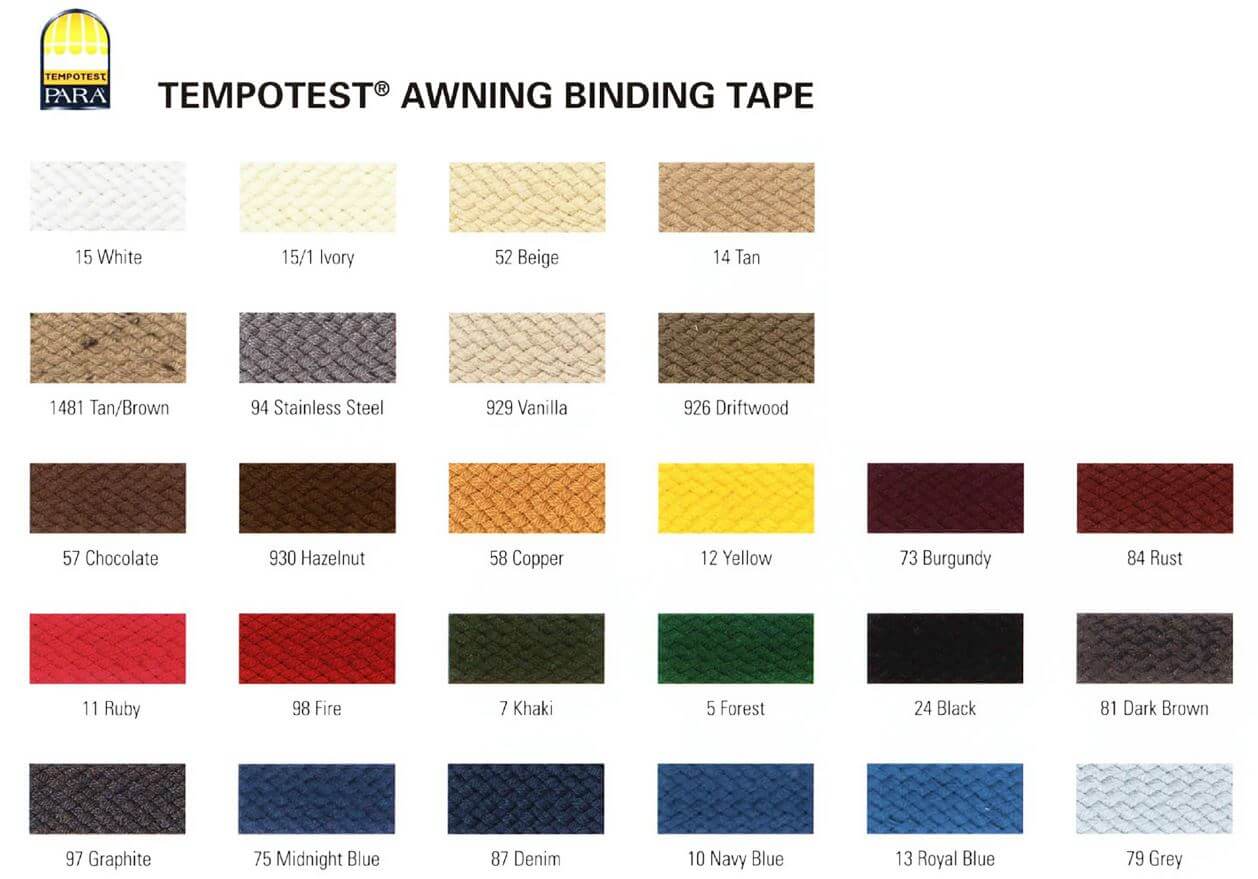 trim binding piping colors for folding lateral arm awnings