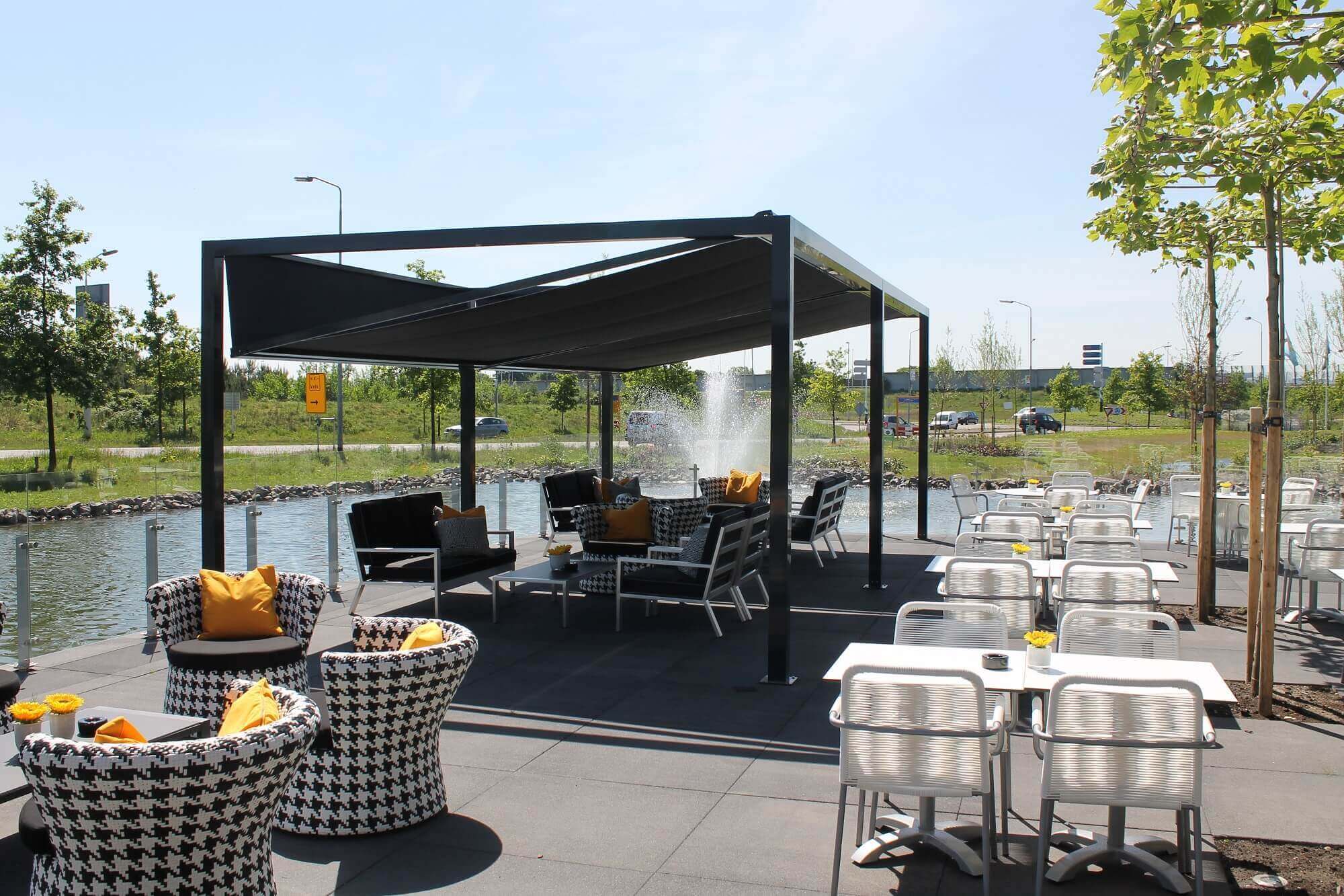 Amsterdam retractable patio deck pergola cover system