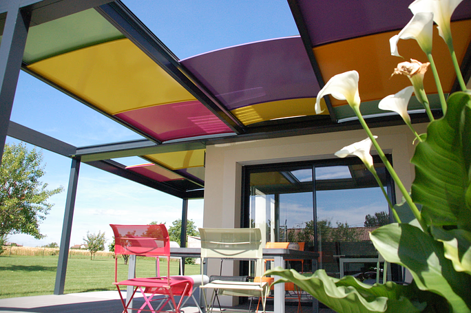 Colorful retractable sliding panel roof