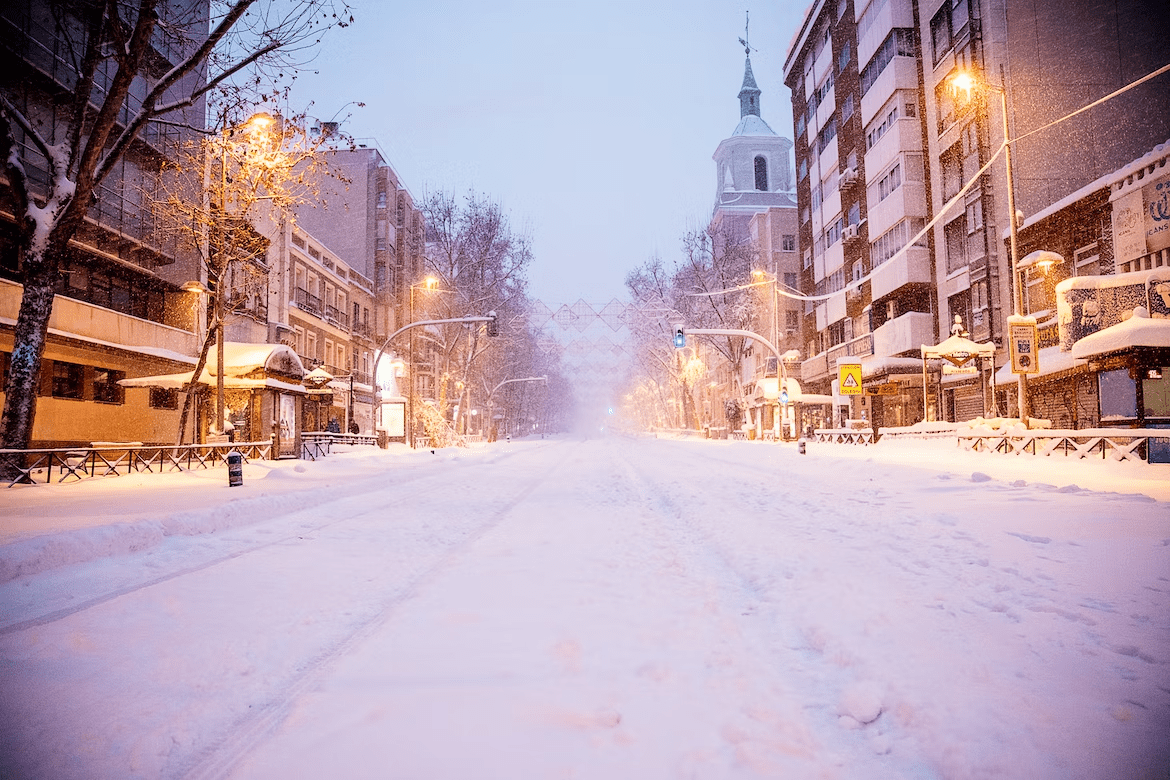 Snowy city street