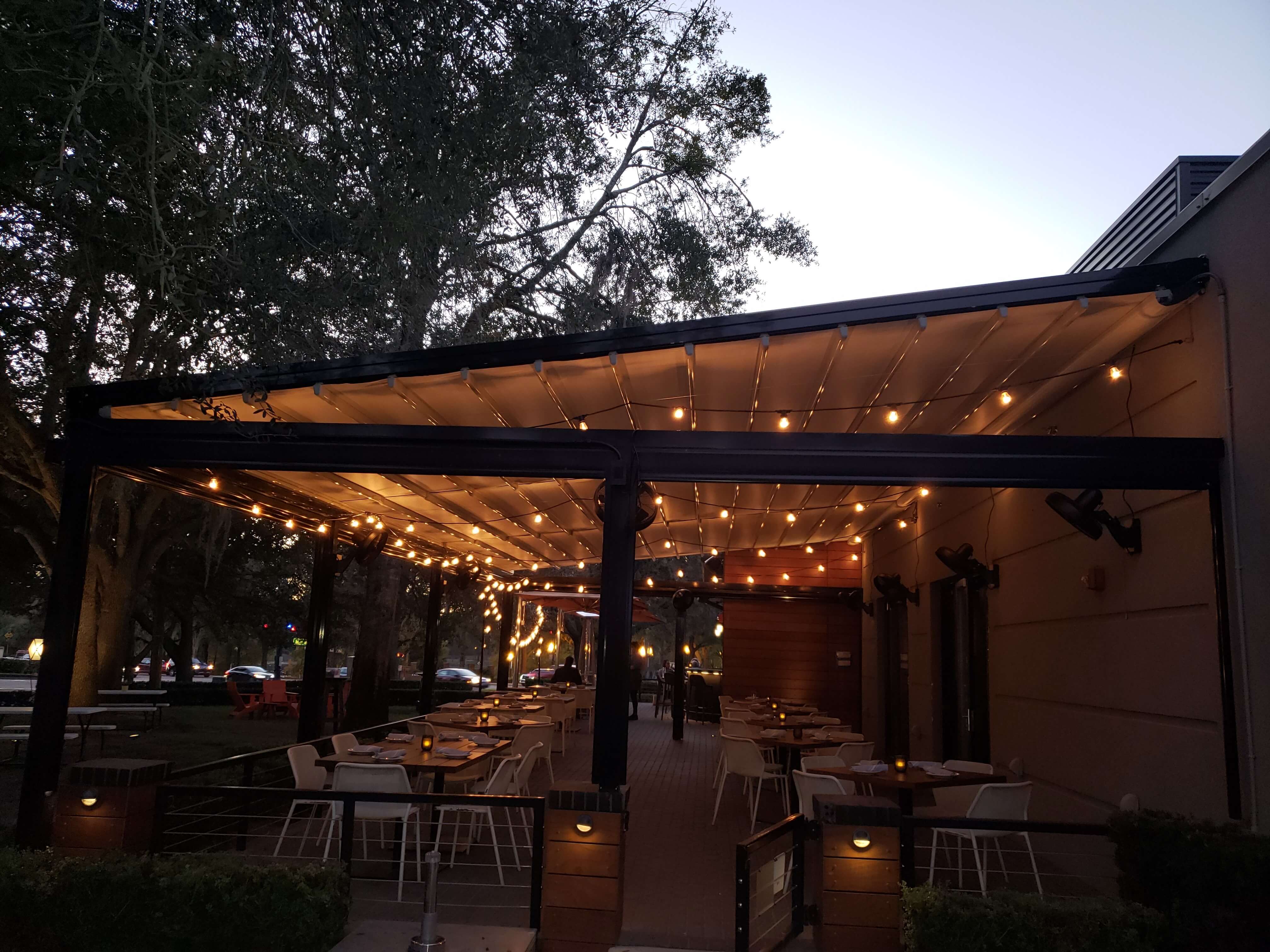 retractable pergola roof with lights