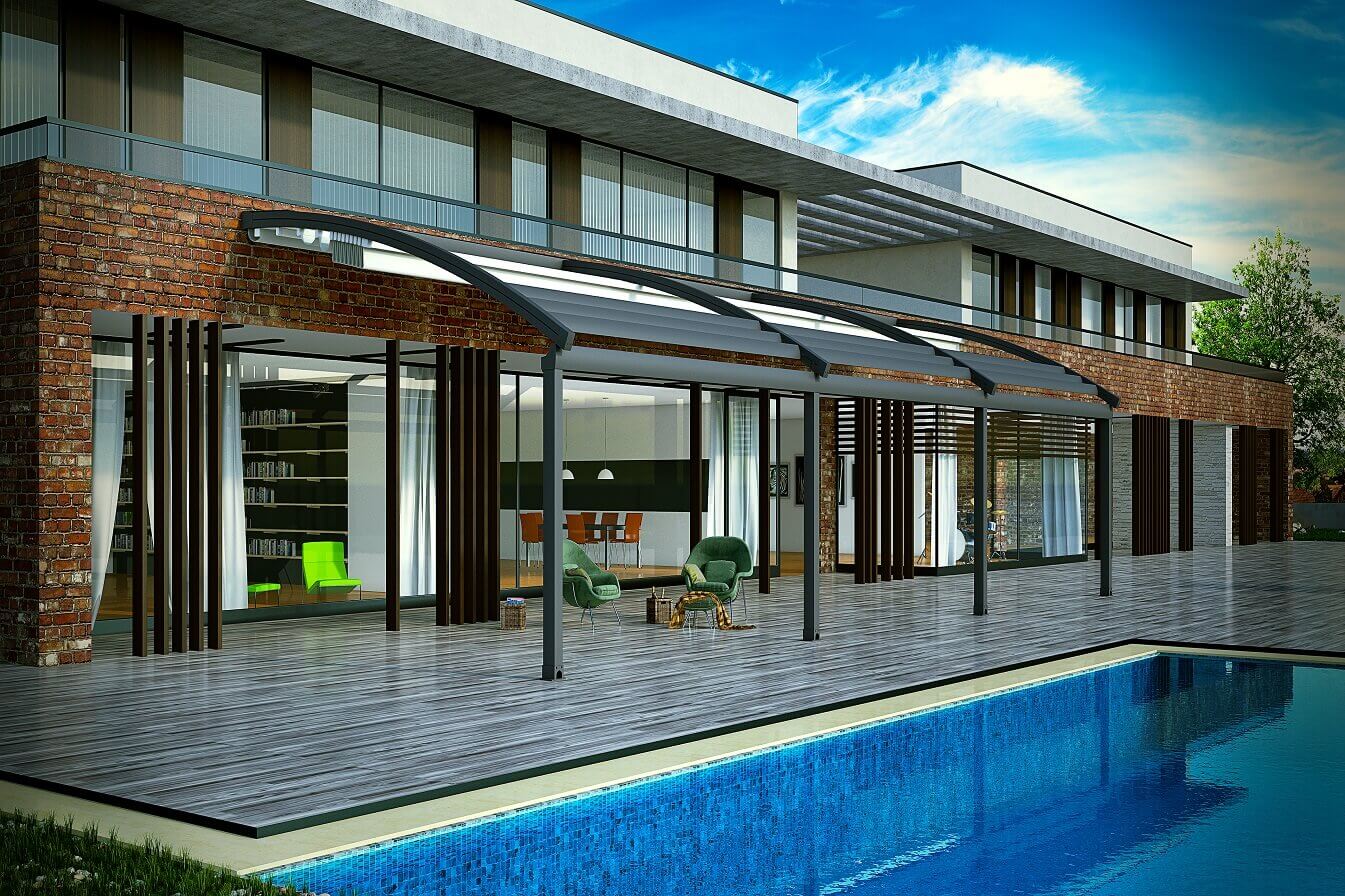 Curved attached residential retractable pergola roof cover antalya model