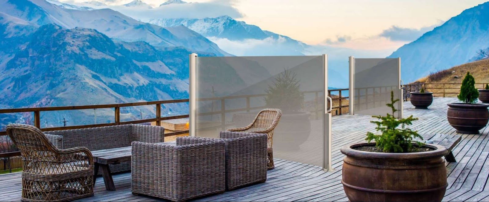 Horizontal screen on a patio overlooking mountains