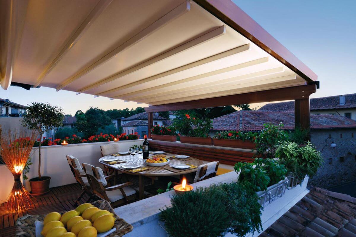 Stylish aluminum retractable roof pergola with real wood veneer